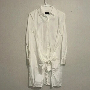 Hatch Maternity Tie-Front Knot Shirt Collared Tunic Dress